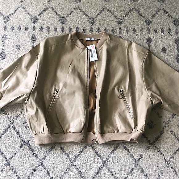 Tan Lida Kate faux leather bomber jacket - Picture 1 of 4